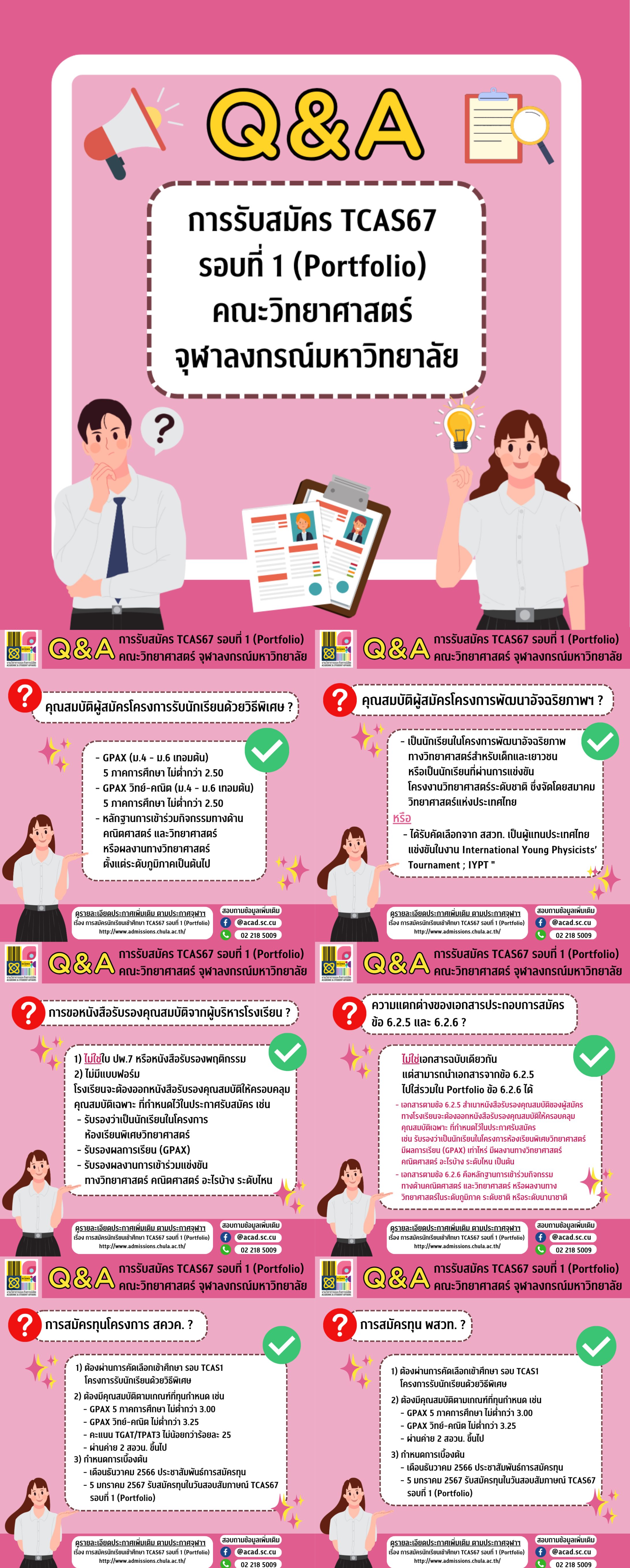 Q&A การสมัครเข้าศึกษาต่อในหลักสูตรวิทยาศาสตรบัณฑิต คณะวิทยาศาสตร์ จุฬาลงกรณ์มหาวิทยาลัย
TCAS67 รอบที่ 1 (Portfolio)